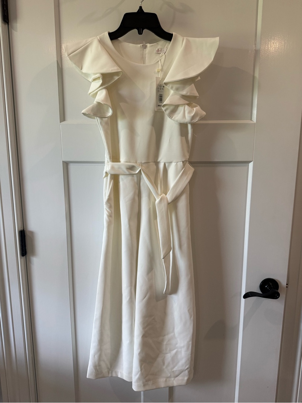 GB girls Cream Ruffle Sleeve Belted Formal Romper